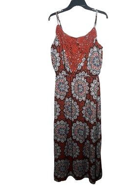 Charming Charlie Rust Floral Crochet-Trim Maxi Dress